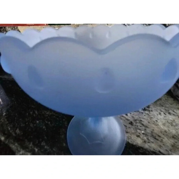 Vintage Indiana Glass Light Blue Satin Frosted Blue Teardrop Pedestal Compote - Picture 6 of 9